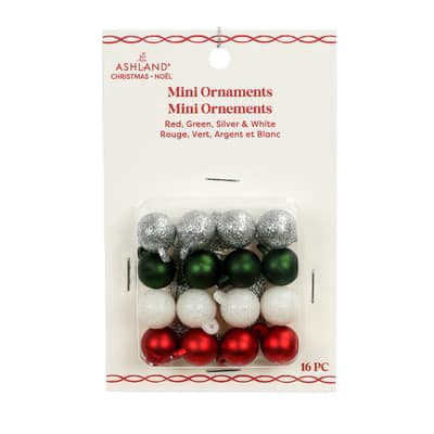 slide 1 of 3, Mini 15mm Red, Green, Silver & White Ball Ornaments, 16ct. By Ashland, 15mm