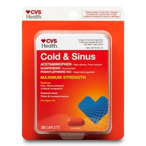 slide 1 of 1, CVS Health Cold And Sinus Maximum Strength Caplets, 30 ct