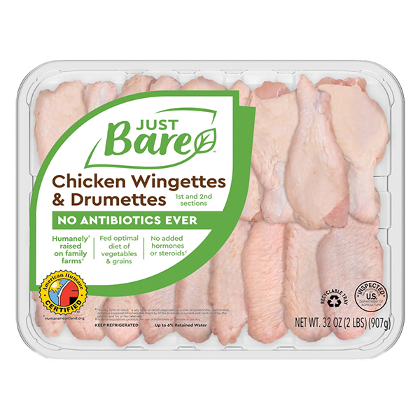 slide 1 of 1, Just BARE Brand Chicken Wingettes & Drummettes 1St & 2Nd Sections, 32 oz