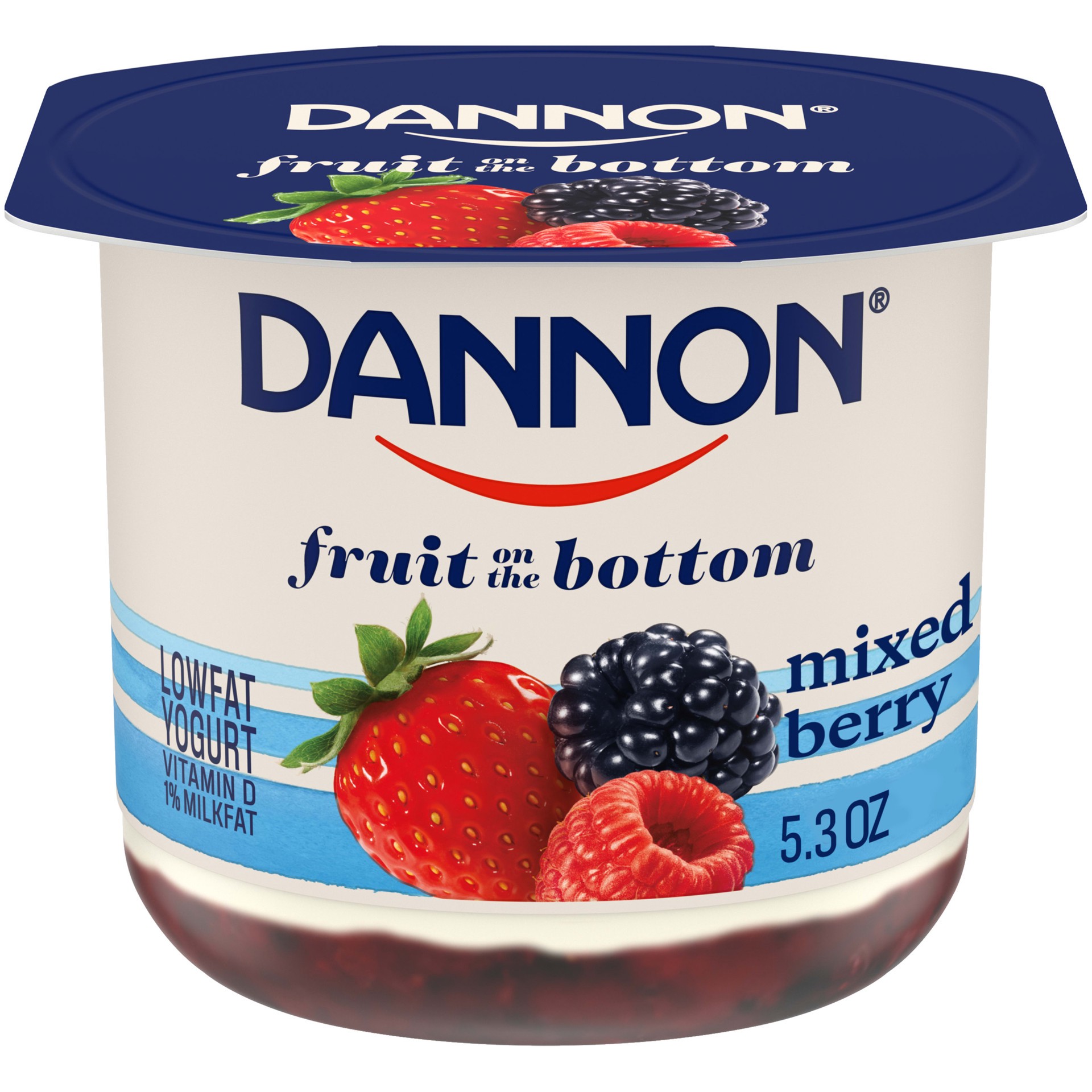 slide 1 of 7, Dannon Fruit on the Bottom Low Fat Regular Yogurt, Mixed Berry, 5.3 oz., 5.3 oz