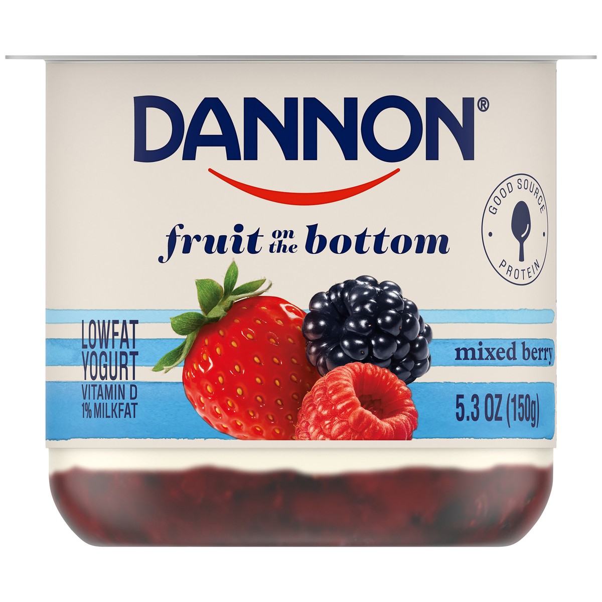 slide 3 of 7, Dannon Fruit on the Bottom Low Fat Regular Yogurt, Mixed Berry, 5.3 oz., 5.3 oz