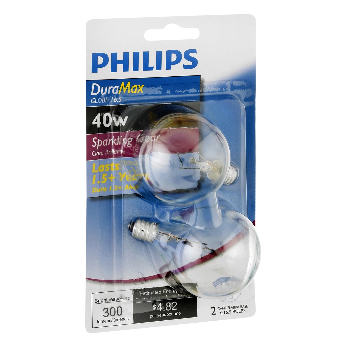 slide 2 of 9, Philips DuraMax 40 Watts Globe Sparkling Clear Light Bulbs 2 ea, 2 ct