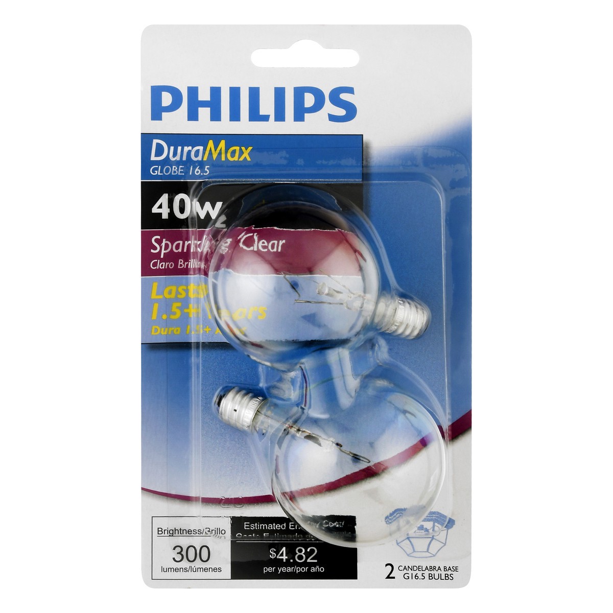 slide 1 of 9, Philips DuraMax 40 Watts Globe Sparkling Clear Light Bulbs 2 ea, 2 ct