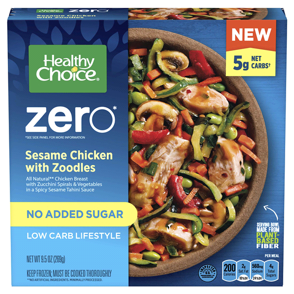 slide 1 of 1, Healthy Choice Zero Sesame Chicken With Zoodles Bowl, Low Carb, Single Serve Frozen Meal, 9.5 oz