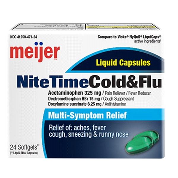 slide 1 of 1, Meijer Nighttime Cold & Flu Softgel, 24 ct