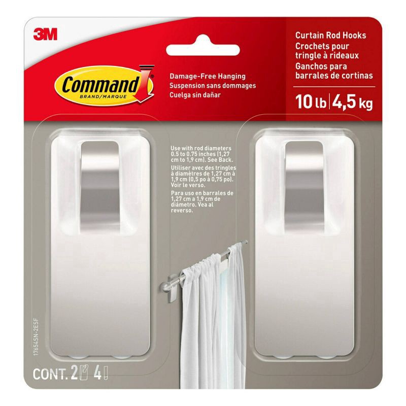slide 1 of 5, 2pk Command Window Hooks Satin Nickel, 2 ct