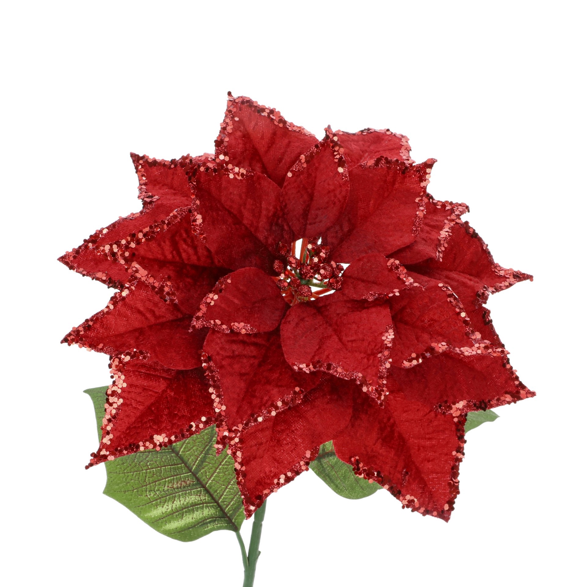 slide 3 of 3, 28" Red Glitter Poinsettia Stem By Ashland, 10 in x 10 in x 28 in