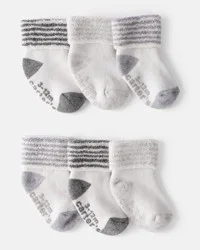 Carter's Baby 6-Pack Striped Ankle Socks - White/Grey, 0-3