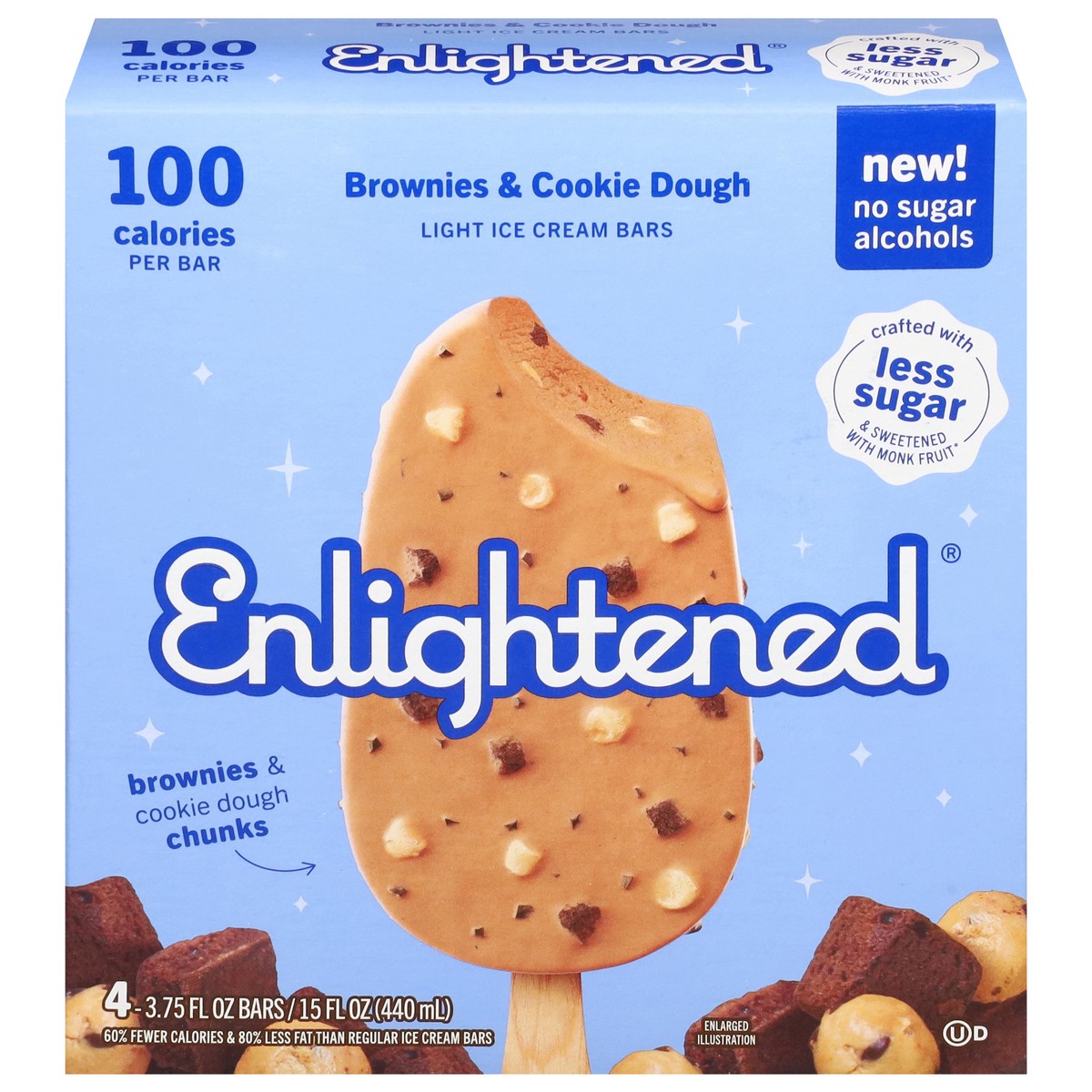 slide 1 of 9, Enlightened Light Brownies & Cookie Dough Ice Cream Bars 4 - 3.75 fl oz Bars, 4 ct