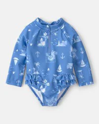 Carter's Baby Girl Sailboat Long-Sleeve 1-Piece Rashguard Swimsuit - Blue - 6M