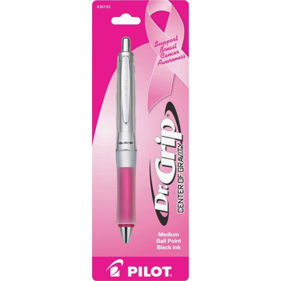 slide 3 of 3, Pilot Dr. Grip Center Of Gravity Breast Cancer Awareness Ballpoint Pen, Medium Point, 1.0 Mm, Pink Ribbon Barrel, Black Ink, 1 ct