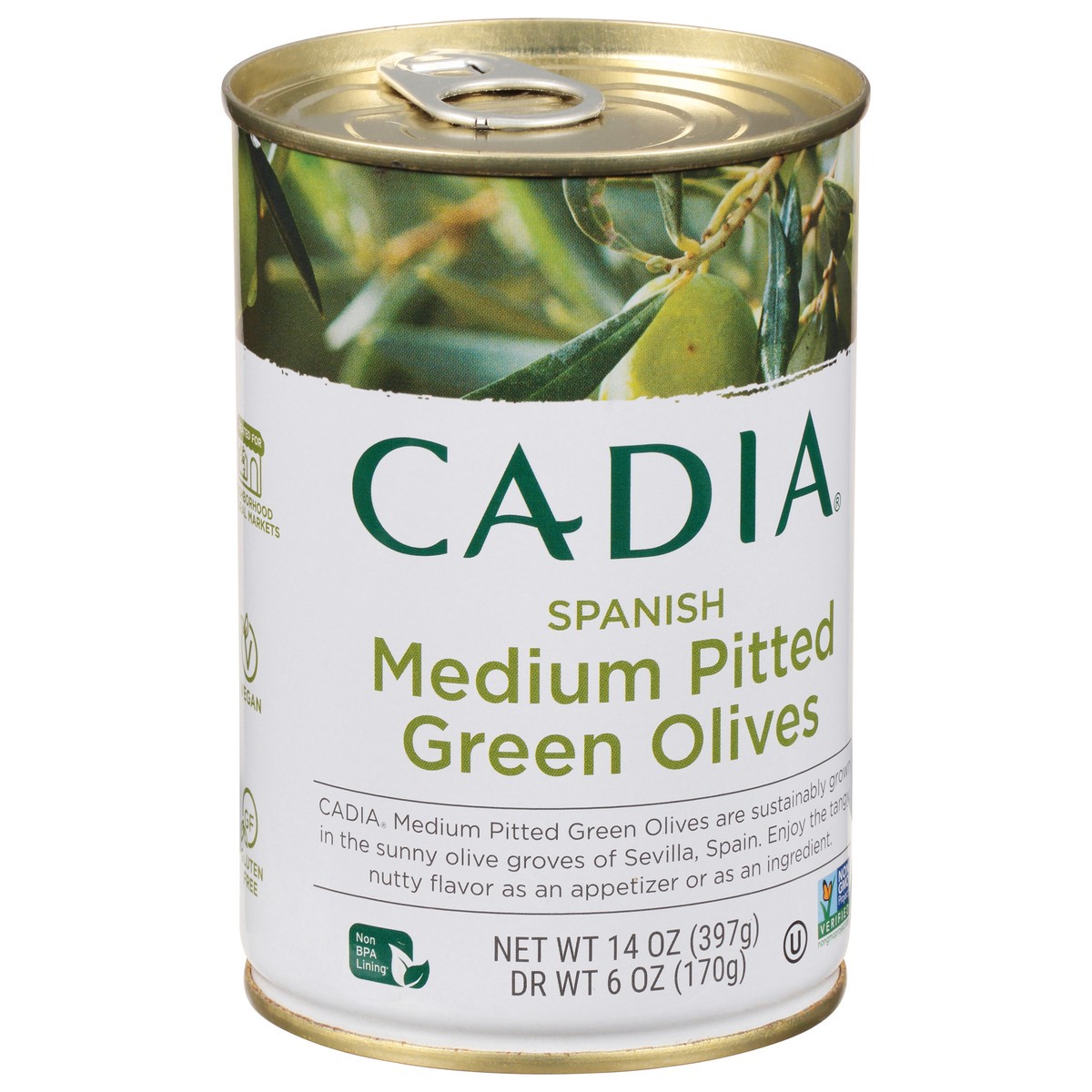 slide 6 of 12, Cadia Medium Pitted Spanish Green Olives 14 oz, 14 oz