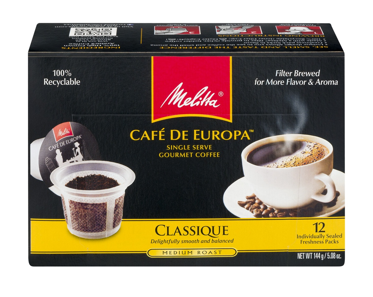 slide 1 of 1, Melitta Cafe De Europa Classique Medium Roast Single Serve Gourmet Coffee, 12 ct; 5.08 oz