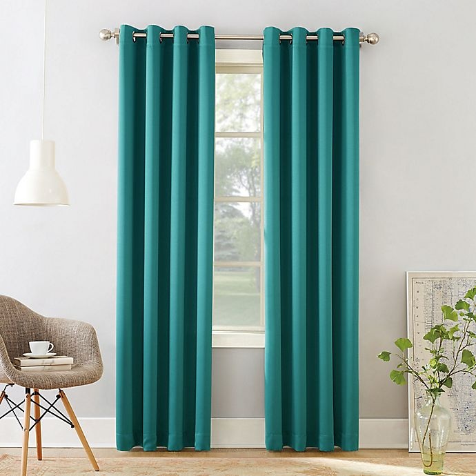 slide 1 of 4, Sun Zero Bella Grommet Window Curtain Panel - Marine, 95 in