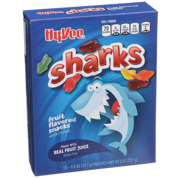 slide 1 of 1, Hy-vee Fruit Flavored Sharks Snacks, 10 ct