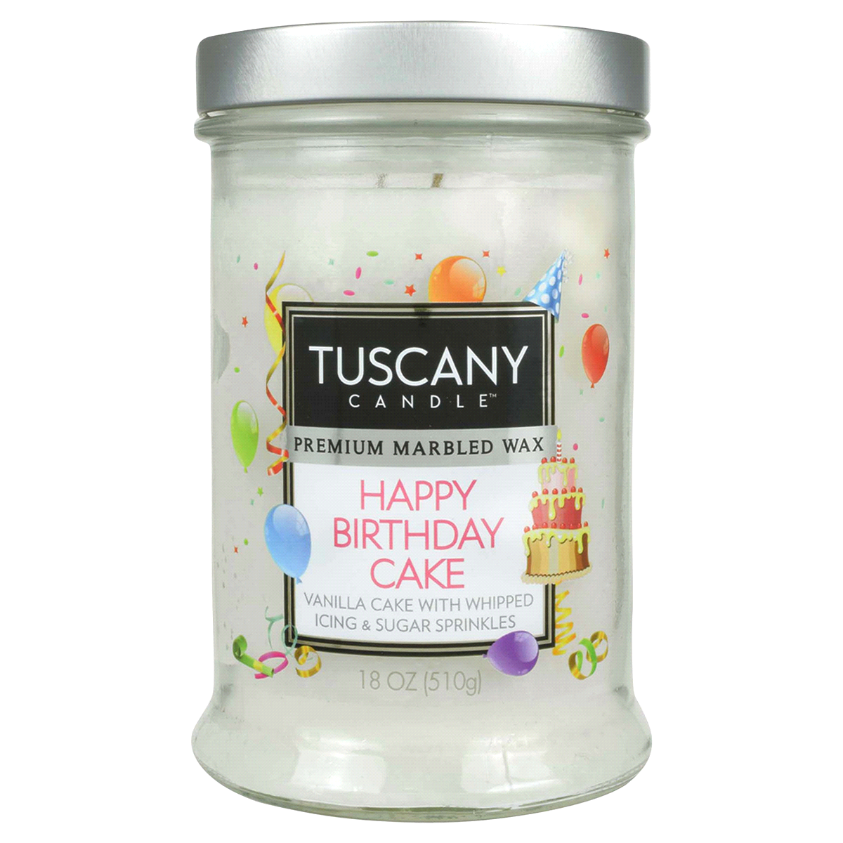 slide 1 of 7, Tuscany Candles Happy Birthday Cake Candle, 18 oz