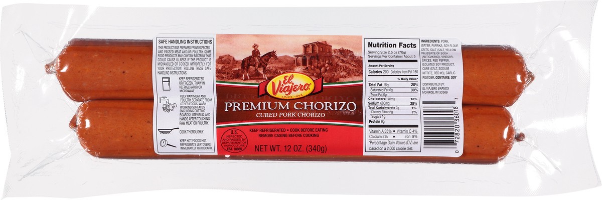 slide 2 of 13, El Viajero Premium Pork Chorizo, 12 oz