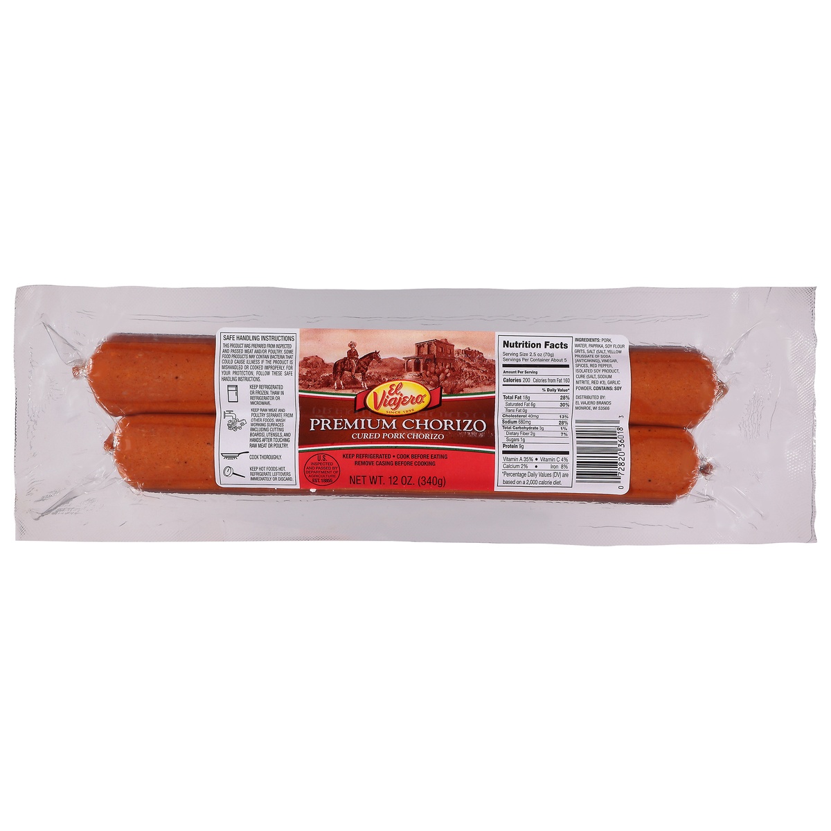 El Viajero Pork Chorizo, Cured, Premium 12 oz | Shipt