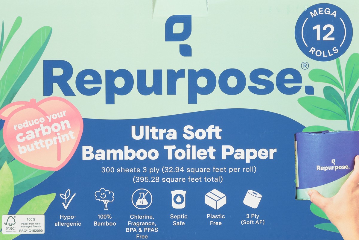 slide 10 of 10, Repurpose 3 Ply Ultra Soft Bamboo Toilet Paper Mega Rolls 12 ea, 12 ct