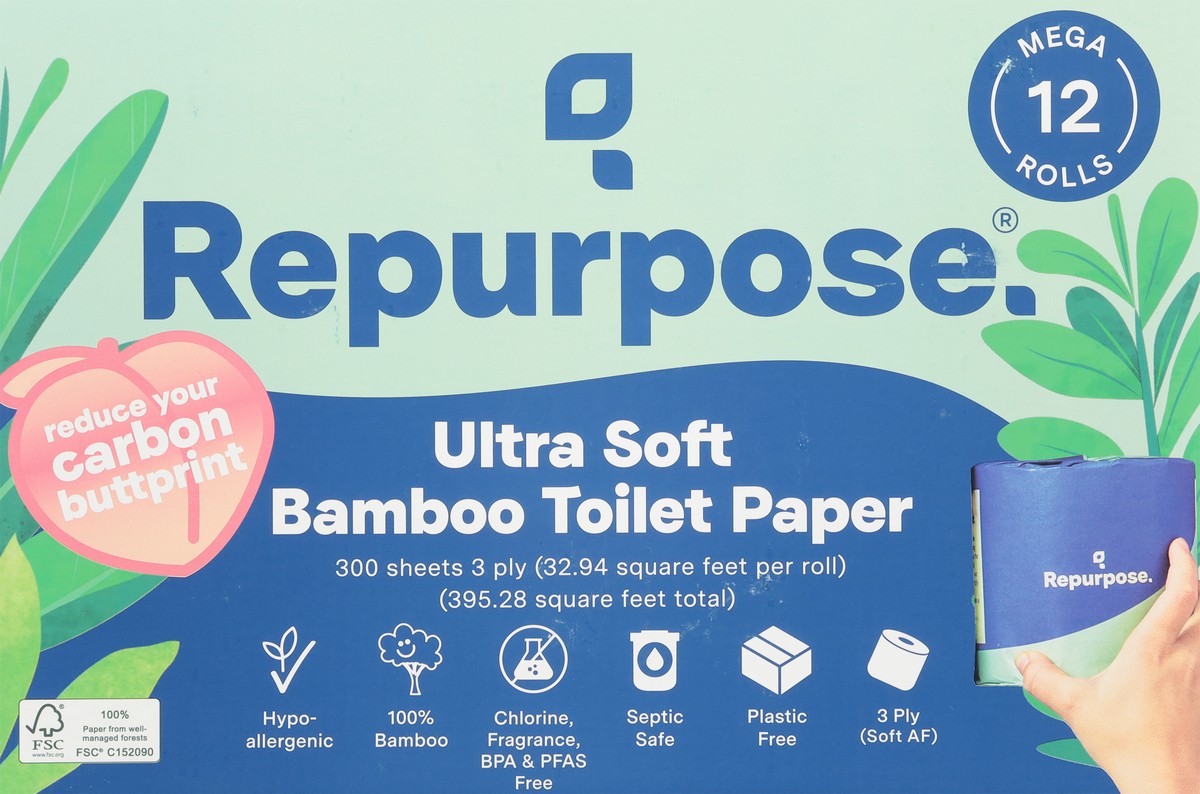 slide 8 of 10, Repurpose 3 Ply Ultra Soft Bamboo Toilet Paper Mega Rolls 12 ea, 12 ct