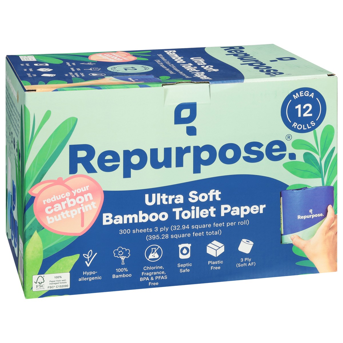 slide 2 of 10, Repurpose 3 Ply Ultra Soft Bamboo Toilet Paper Mega Rolls 12 ea, 12 ct