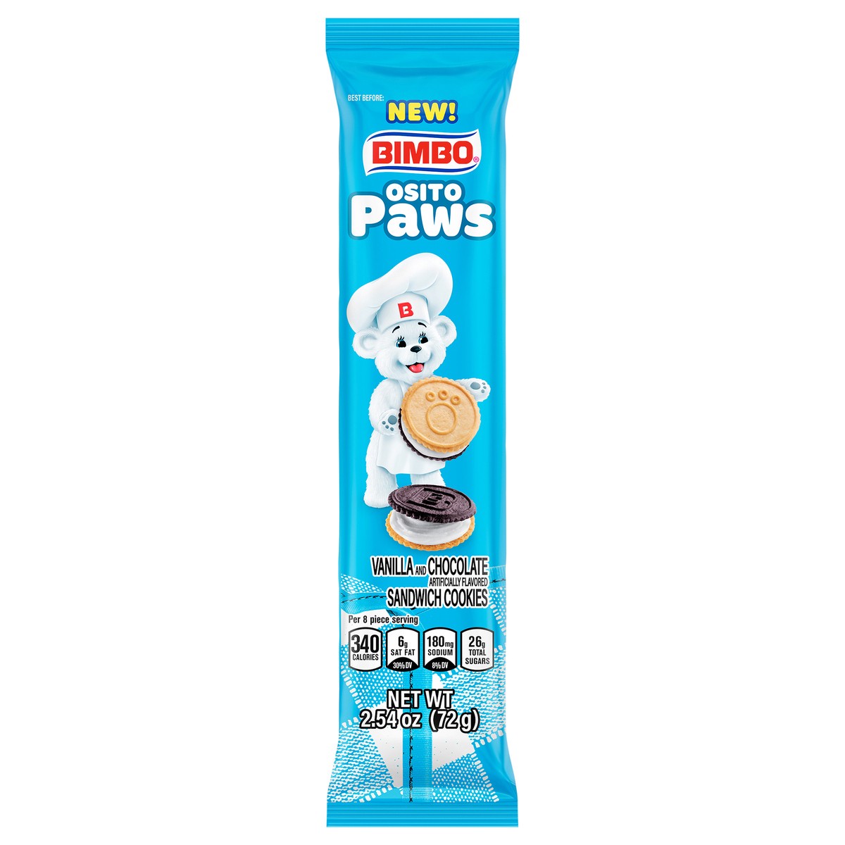 slide 11 of 11, Bimbo Osito Paws Vanilla and Chocolate Sandwich Cookies, 2.54 oz, 2.54 oz