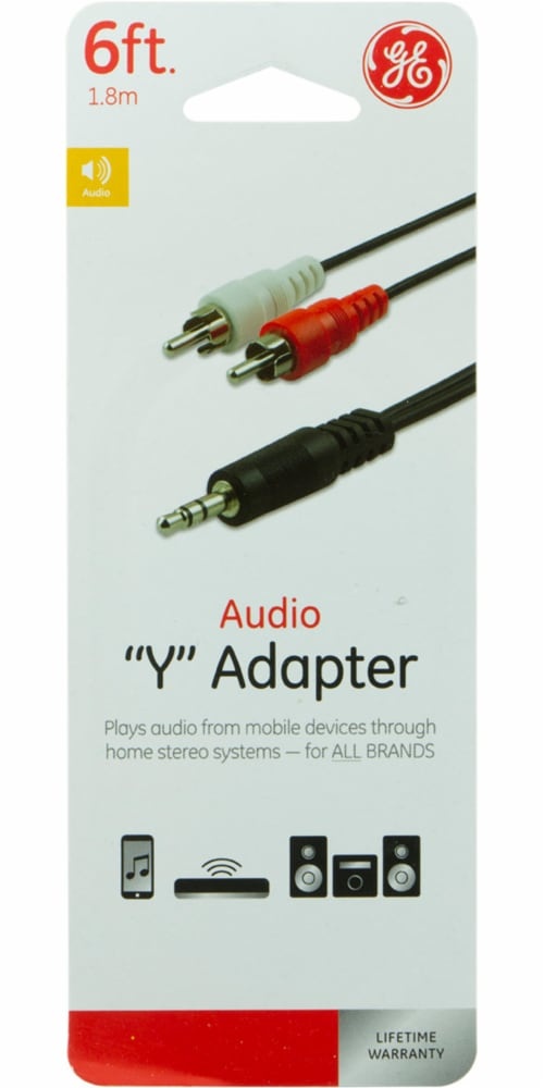 slide 1 of 1, GE Stereo"Y" Adapter Cable, 6 ft