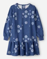Oshkosh Girls Floral Print Long-Sleeve Dress - Blue - 12