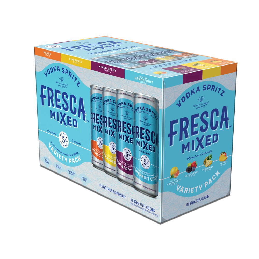 slide 8 of 15, Fresca Mixed Vodka Spritz Variety Pack Gluten-Free Canned Cocktail, 8 pk 12 fl oz Cans, 5% ABV, 8 ct; 12 oz
