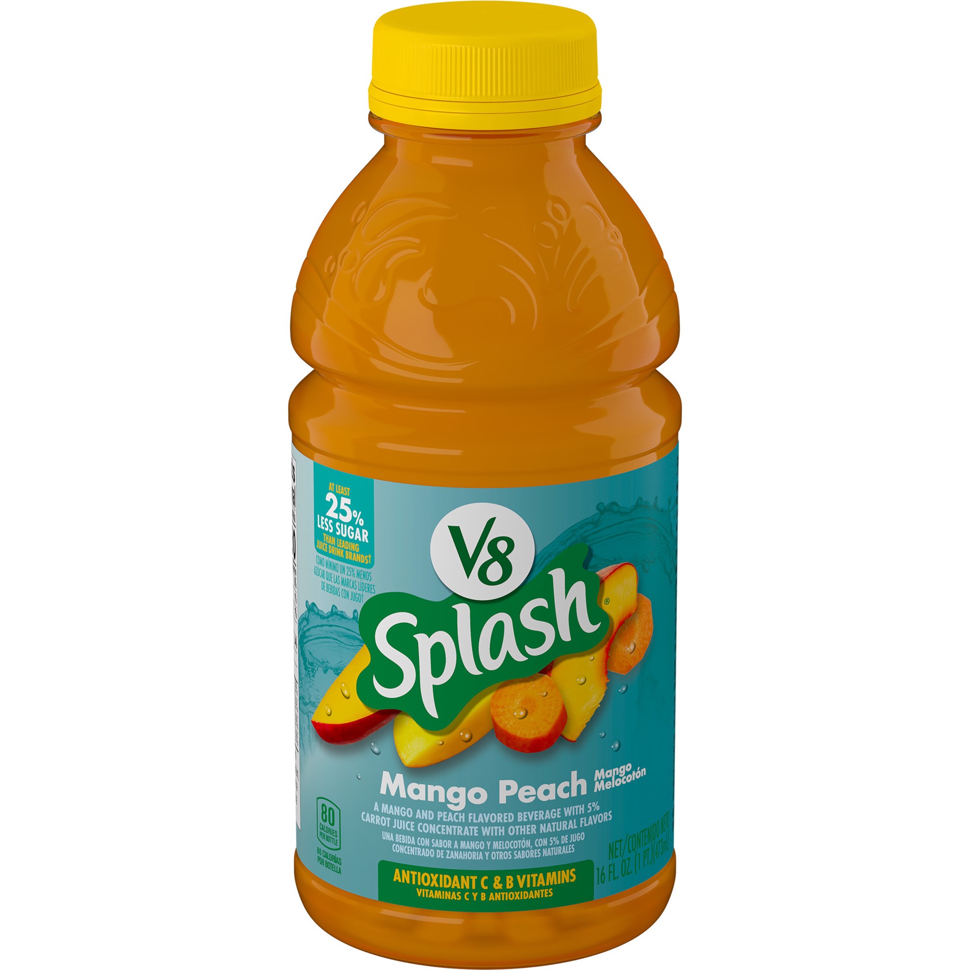 slide 1 of 8, V8 Splash Mango Peach Flavored Juice Beverage, 16 fl oz Bottle, 16 oz