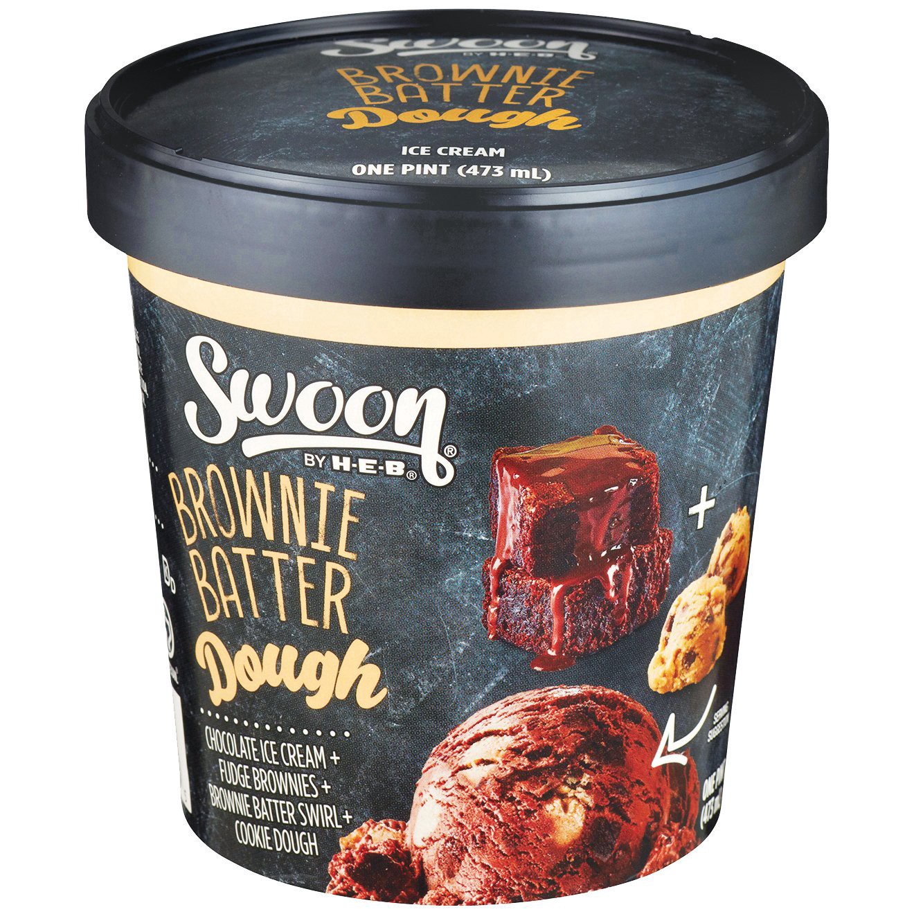 slide 1 of 1, Swoon by H-E-B Brownie Batter Cookie Dough Ice Cream, 1 pint