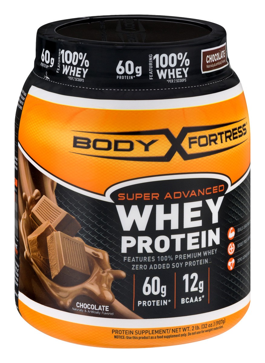 slide 2 of 9, Body Fortress Super Advanced Chocolate Whey Protein, 2 lb