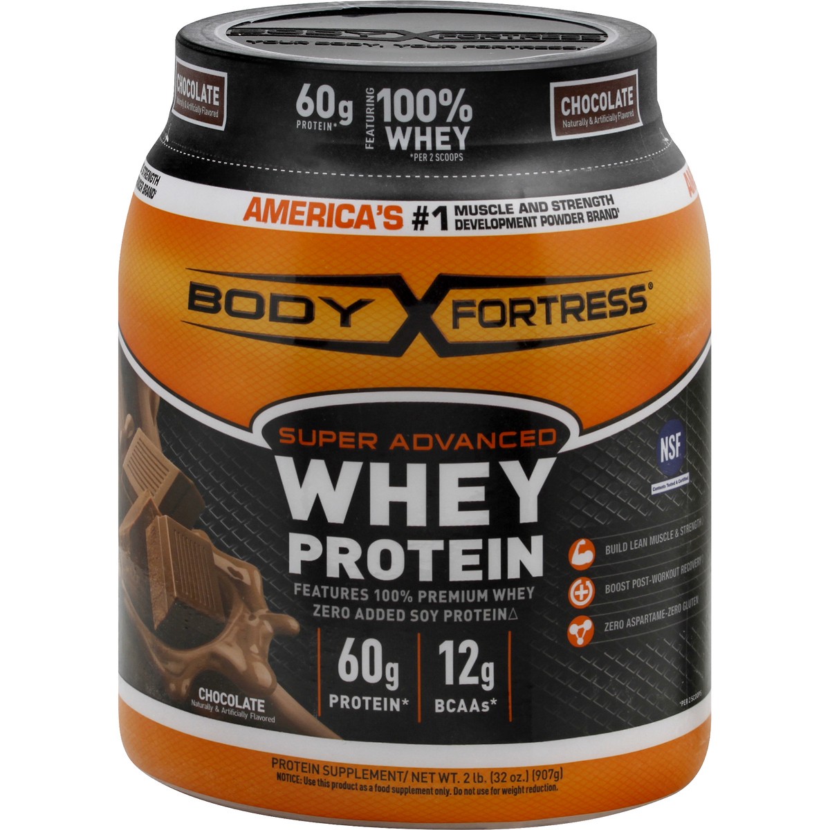 slide 1 of 9, Body Fortress Super Advanced Chocolate Whey Protein, 2 lb