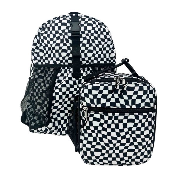 slide 1 of 4, RED.STONE 2-Piece Backpack/Lunch Bag Set With Laptop/Tablet Pocket, White/Black Checks, 2 pc