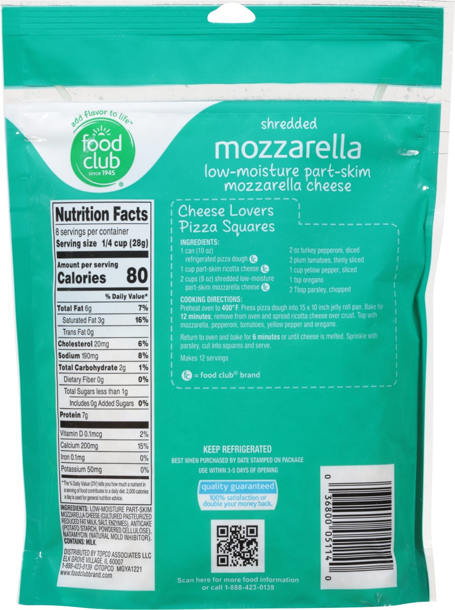 slide 3 of 17, Food Club Low-Moisture Part-Skim Mozzarella Shredded Cheese 8 oz, 8 oz