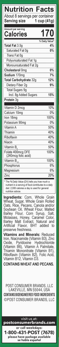 slide 2 of 8, Post Honey Bunches of Oats Maple and Pecans Breakfast Cereal, 12 OZ Box, 12 oz