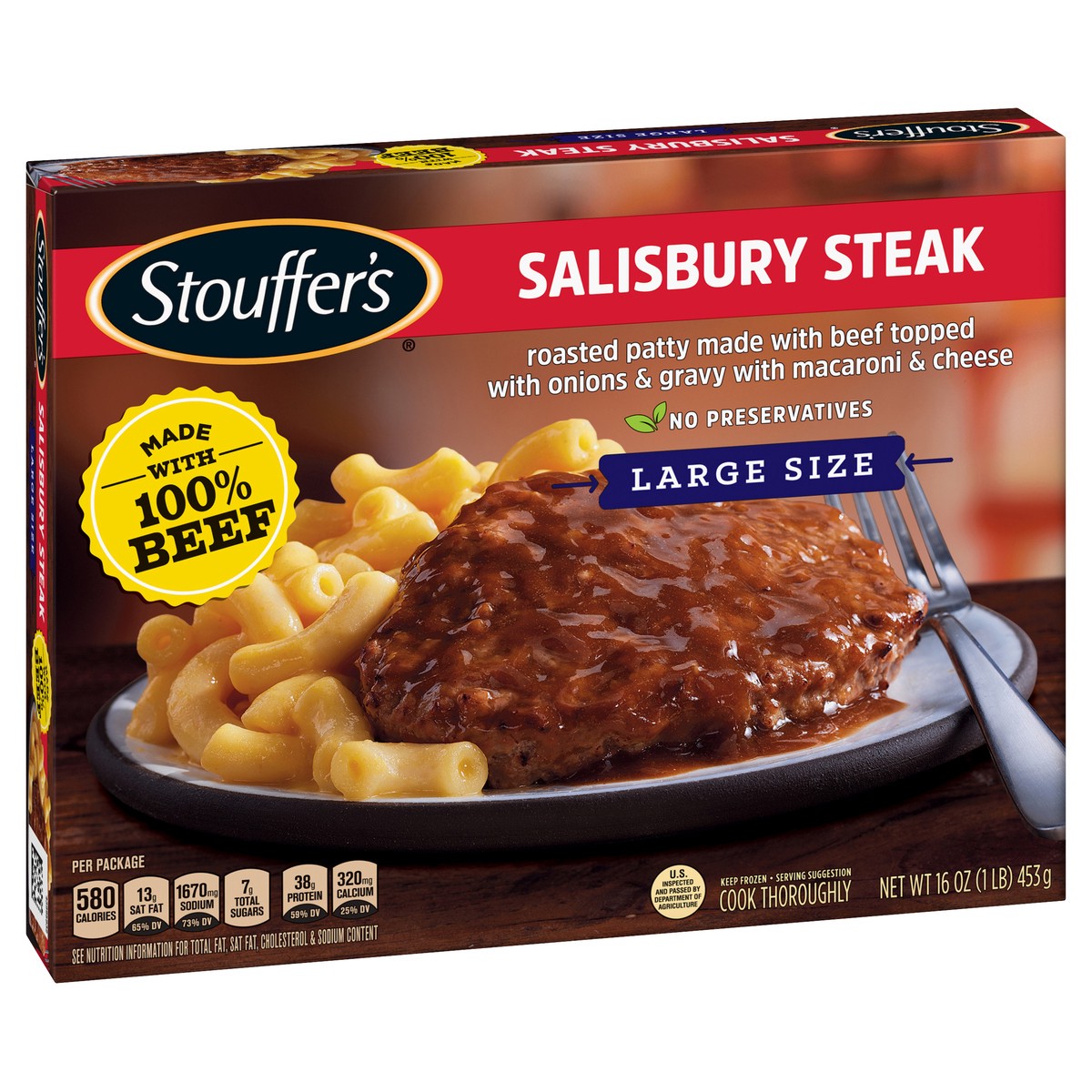 slide 8 of 8, Stouffer's Large Size Salisbury Steak Frozen Meal, 16 oz