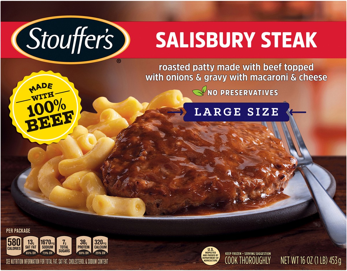 slide 7 of 8, Stouffer's Large Size Salisbury Steak Frozen Meal, 16 oz