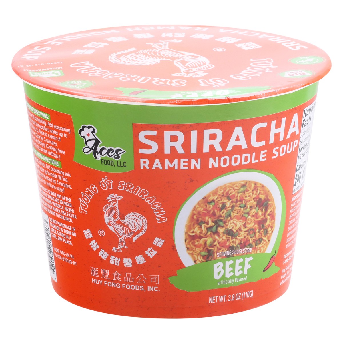 slide 2 of 9, Aces food Sriracha Beef Ramen Noodle Soup 3.8 oz, 3.8 oz