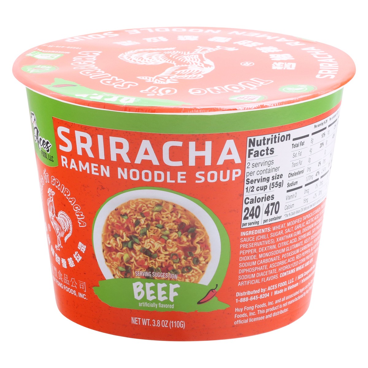 slide 3 of 9, Aces food Sriracha Beef Ramen Noodle Soup 3.8 oz, 3.8 oz