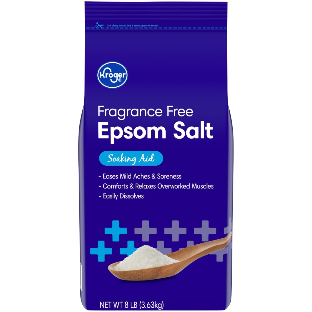 slide 1 of 1, Kroger Fragrance Free Epsom Salt Soaking Aid, 8 lb