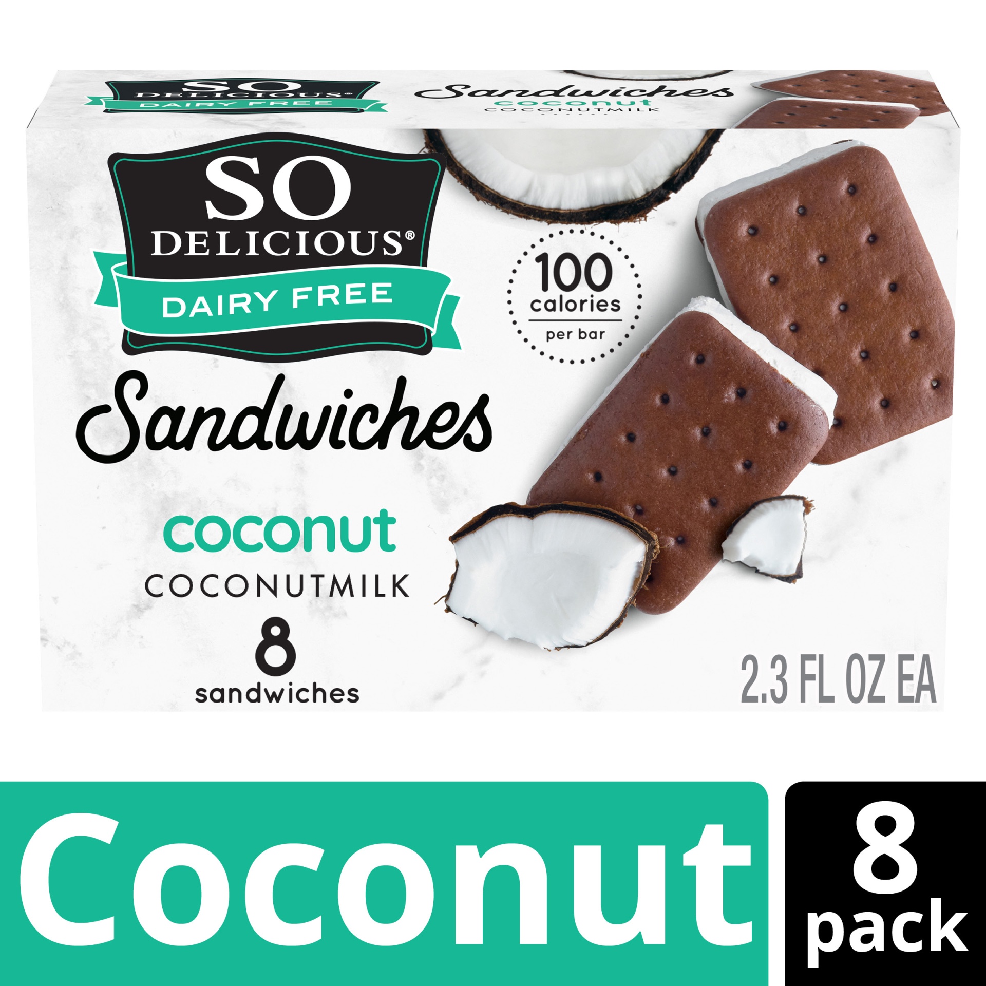 slide 1 of 7, So Delicious Dairy Free Coconut Coconut Milk Frozen Dessert Sandwich, 2.3 ct