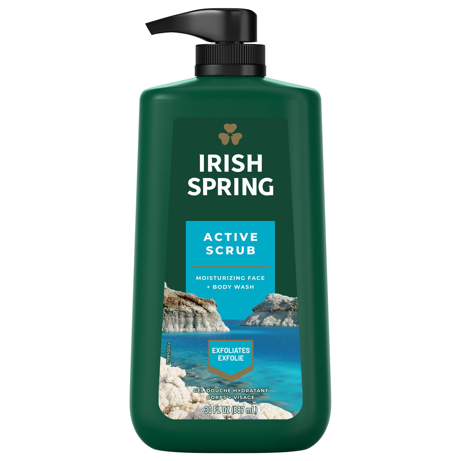 slide 1 of 1, Irish Spring Active Scrub Moisturizing Face and Body Wash, 30 Oz. Pump Bottle, 30 fl oz