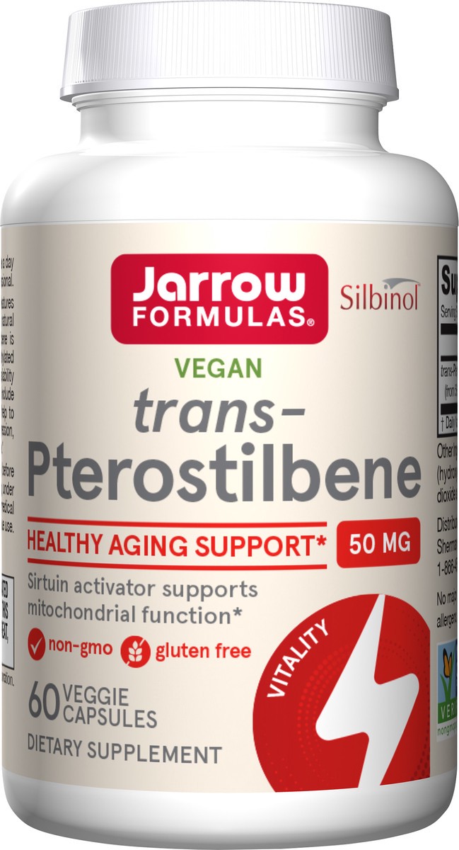 slide 2 of 4, Jarrow Formulas Pterostilbene 50 mg - 60 Veggie Capsules - Antioxidant Support - Dietary Supplement Supports Healthy Aging - Calorie-Restriction Mimetic - 60 Servings, 60 ct