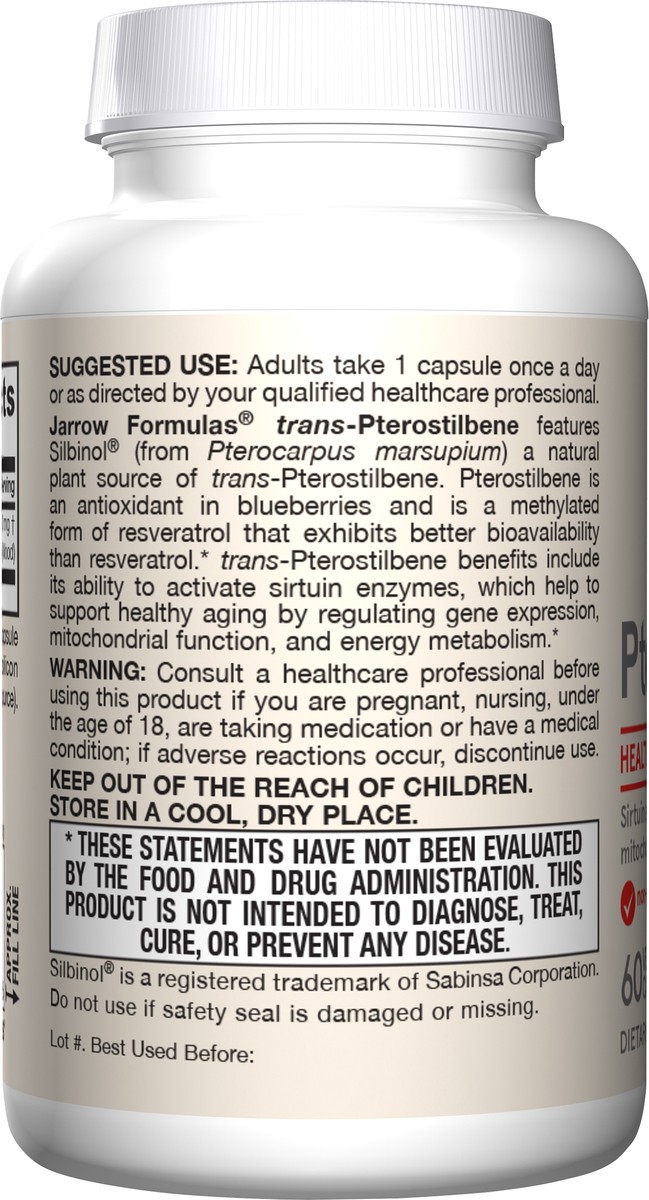 slide 3 of 4, Jarrow Formulas Pterostilbene 50 mg - 60 Veggie Capsules - Antioxidant Support - Dietary Supplement Supports Healthy Aging - Calorie-Restriction Mimetic - 60 Servings, 60 ct