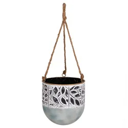 Evergreen Round Painted Hanging Metal Planter