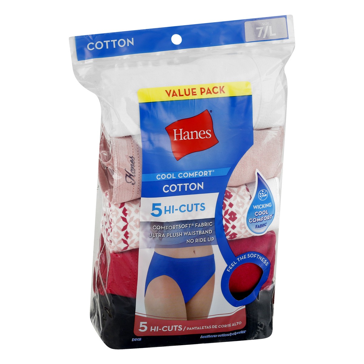 slide 10 of 10, Hanes Cool Comfort Value Pack Size 7/L Cotton Hi-Cuts 5 ea, 5 ct