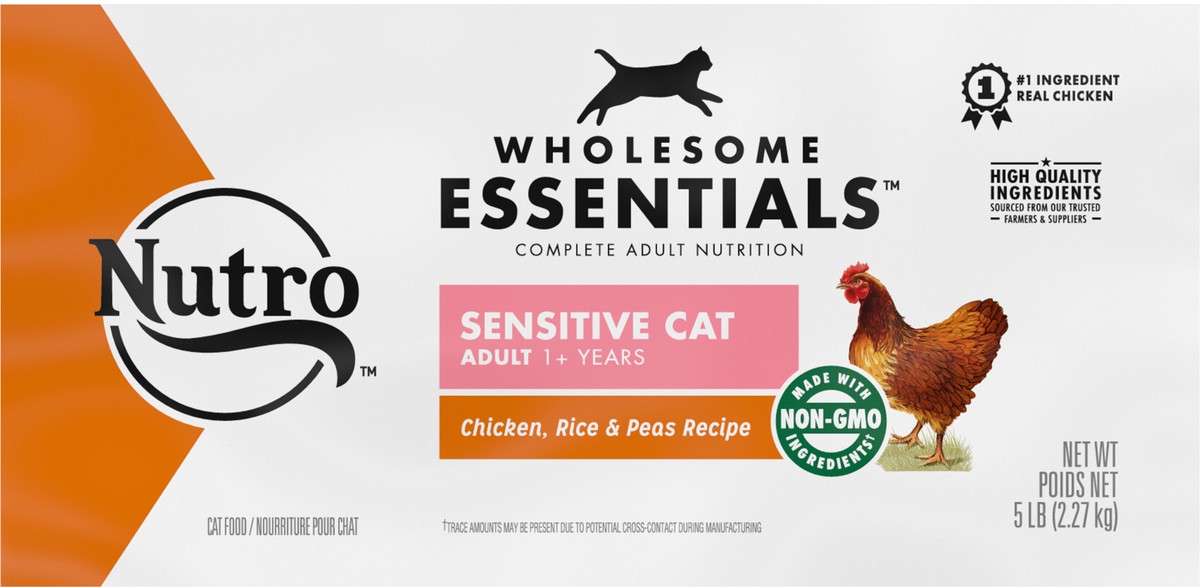 slide 6 of 9, Nutro Wholesome Essentials Adult 1+ Years Enhanced Care Sensitive Chicken Rice & Peas Recipe Cat Food 5 lb, 5 lb