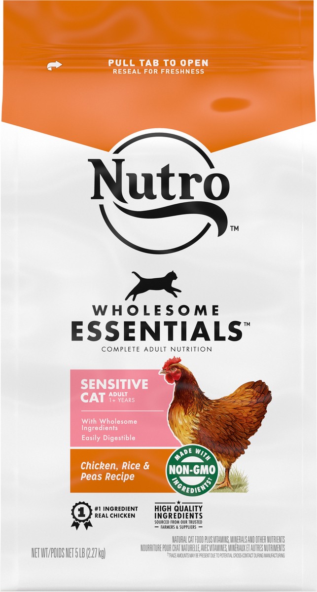 slide 4 of 9, Nutro Wholesome Essentials Adult 1+ Years Enhanced Care Sensitive Chicken Rice & Peas Recipe Cat Food 5 lb, 5 lb