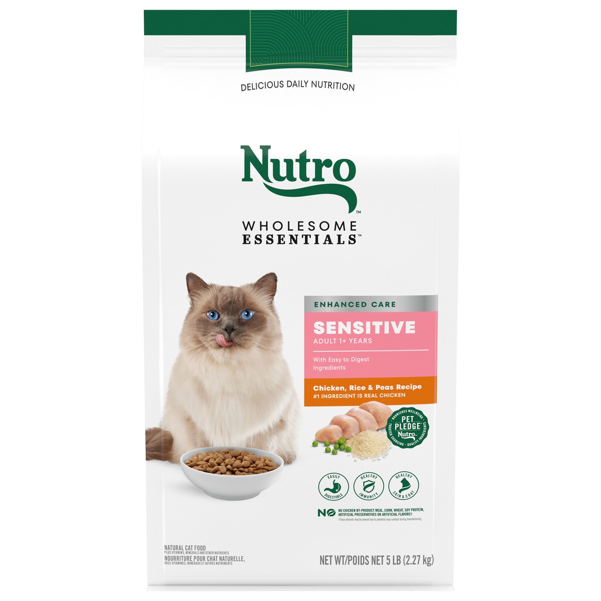 slide 1 of 9, Nutro Wholesome Essentials Adult 1+ Years Enhanced Care Sensitive Chicken Rice & Peas Recipe Cat Food 5 lb, 5 lb